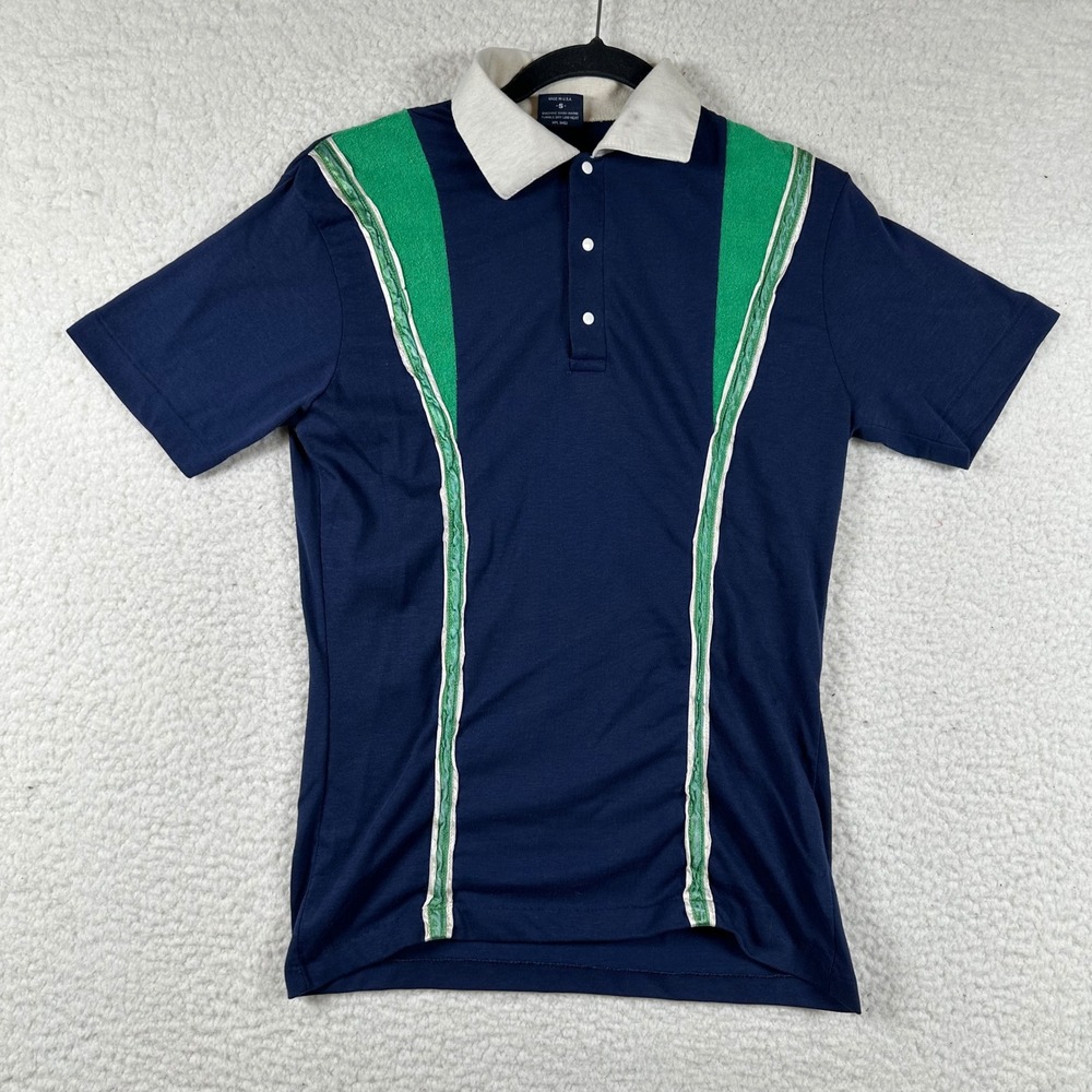 Vintage Robert Bruce Polo Shirt Mens S Tennis Golf Colorblock Blue Green Retro